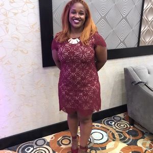 Maroon lace detail cocktail dress. Size 10